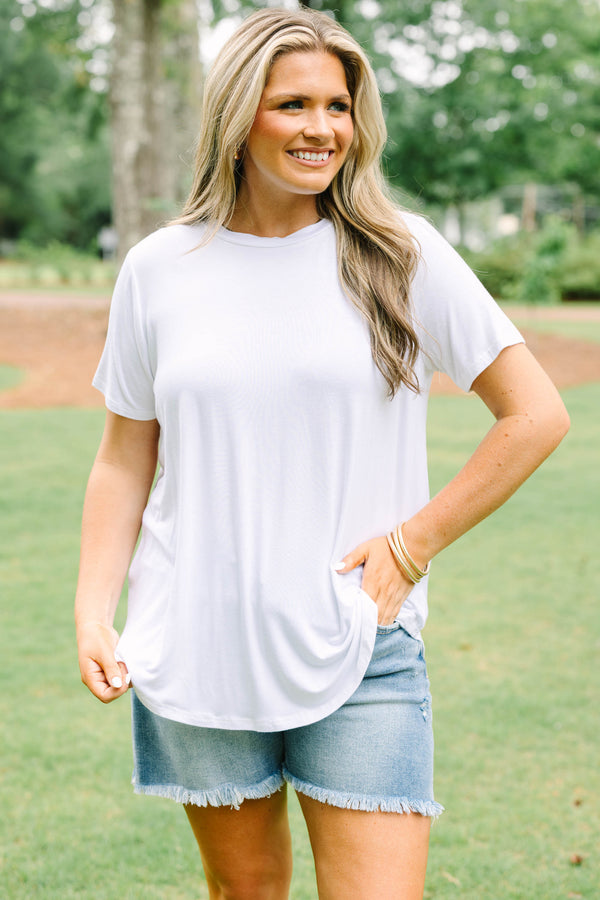 Plus size clothing, solid white crew neck t-shirt