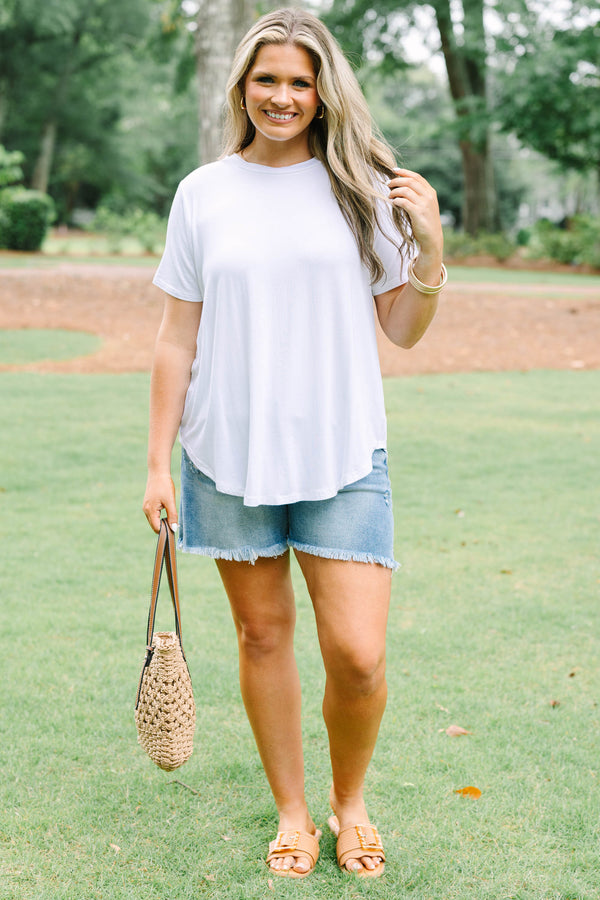 Plus size clothing, solid white crew neck t-shirt