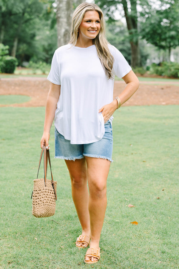 Plus size clothing, solid white crew neck t-shirt