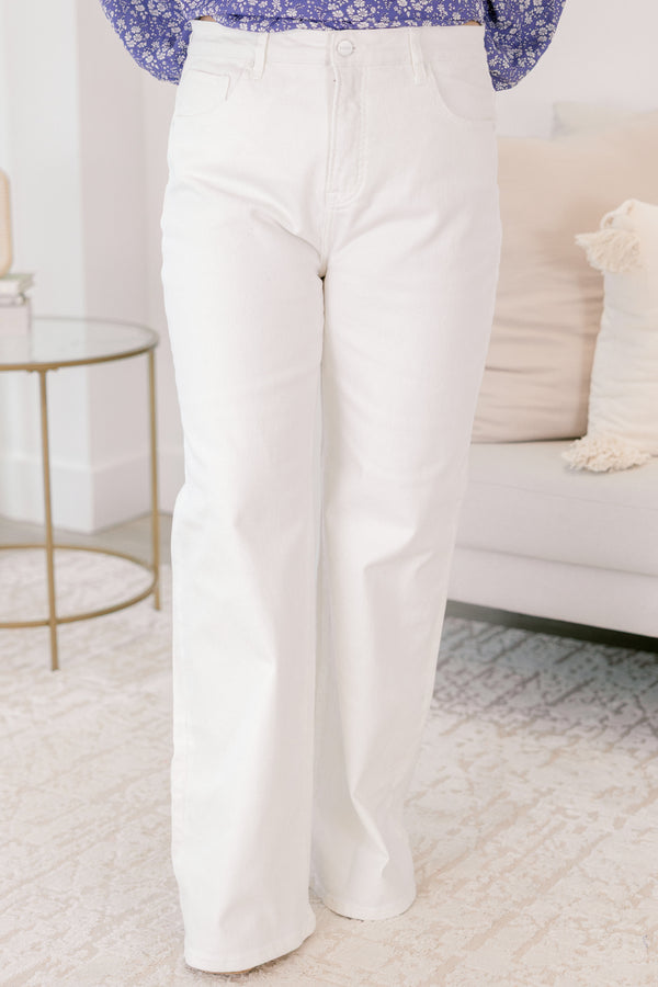 Chic Soul plus size clothing, wide leg high rise white denim jeans
