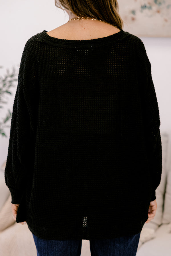 Chic Soul plus size clothing, black long sleeve side slit top