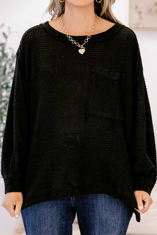 Chic Soul plus size clothing, black long sleeve side slit top