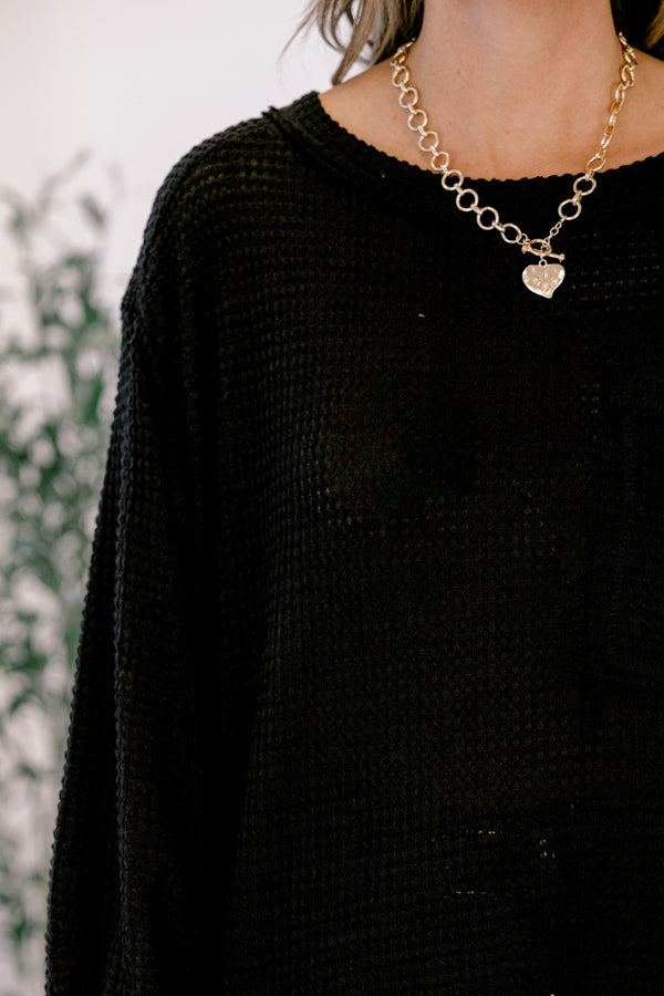 Chic Soul plus size clothing, black long sleeve side slit top