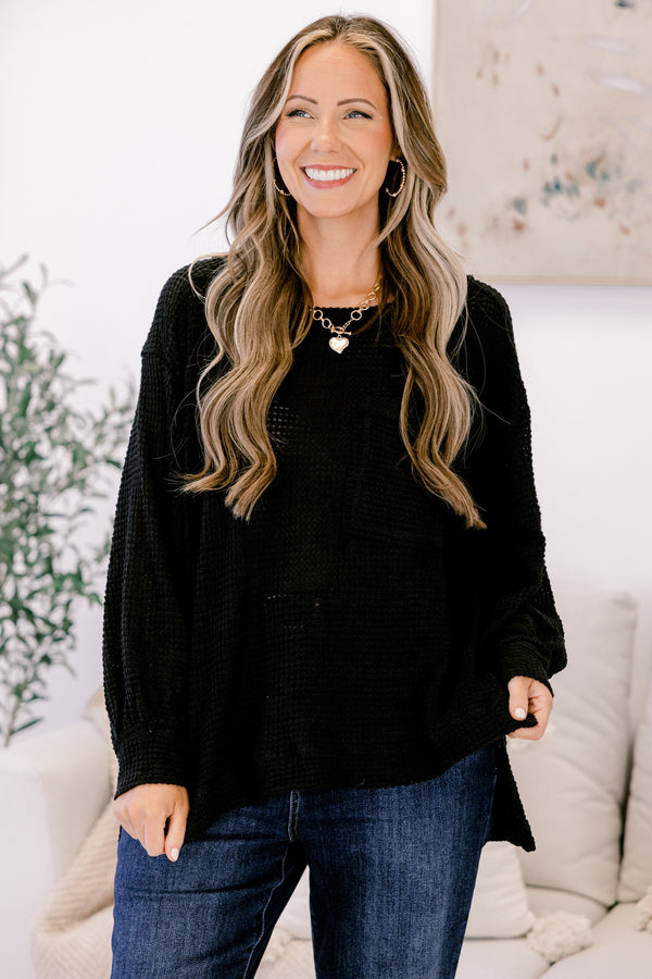 Chic Soul plus size clothing, black long sleeve side slit top