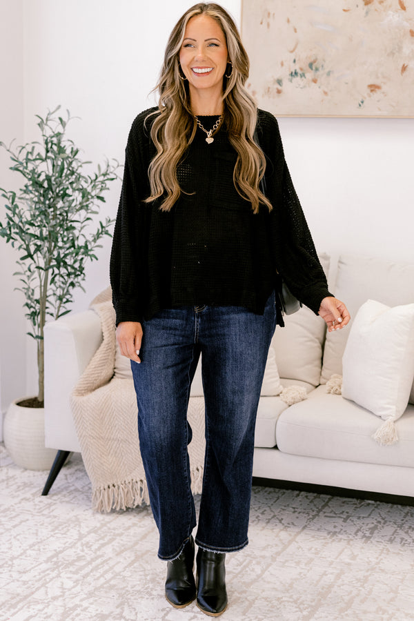 Chic Soul plus size clothing, black long sleeve side slit top