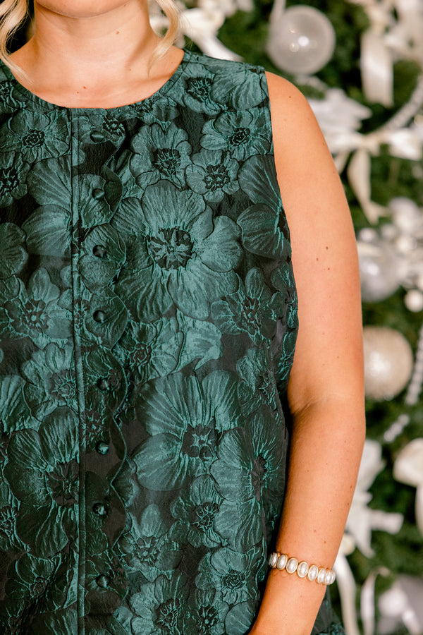 Chic Soul plus size clothing, green sleeveless babydoll short dress with embroidered green floral print