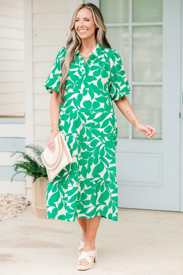 Women's Dinner with The Girls Midi Dress, Green | Size: XL by Chic Soul Women's Dinner with The Girls Midi Dress, Green | Size: XL by Chic Soul