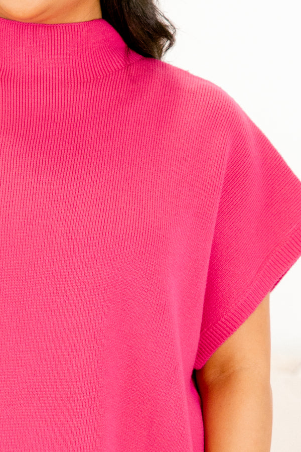Chic Soul plus size clothing, magenta pink cap sleeve sweater with mock neck