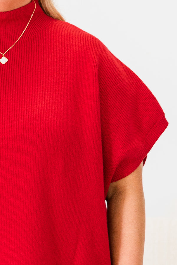 Chic Soul plus size clothing, cap-short-sleeve knit solid red turtle-neckline sweater vest