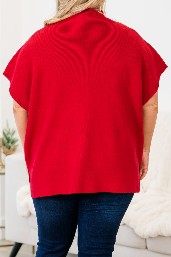 Chic Soul plus size clothing, cap-short-sleeve knit solid red turtle-neckline sweater vest