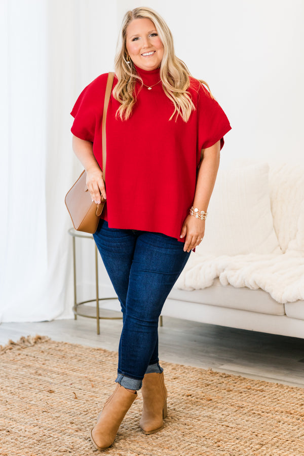 Chic Soul plus size clothing, cap-short-sleeve knit solid red turtle-neckline sweater vest