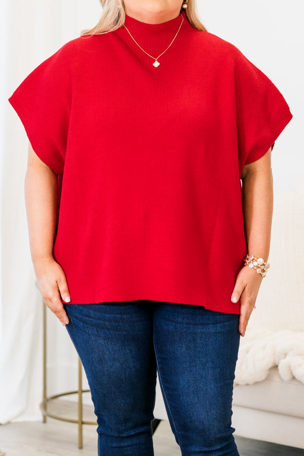 Chic Soul plus size clothing, cap-short-sleeve knit solid red turtle-neckline sweater vest