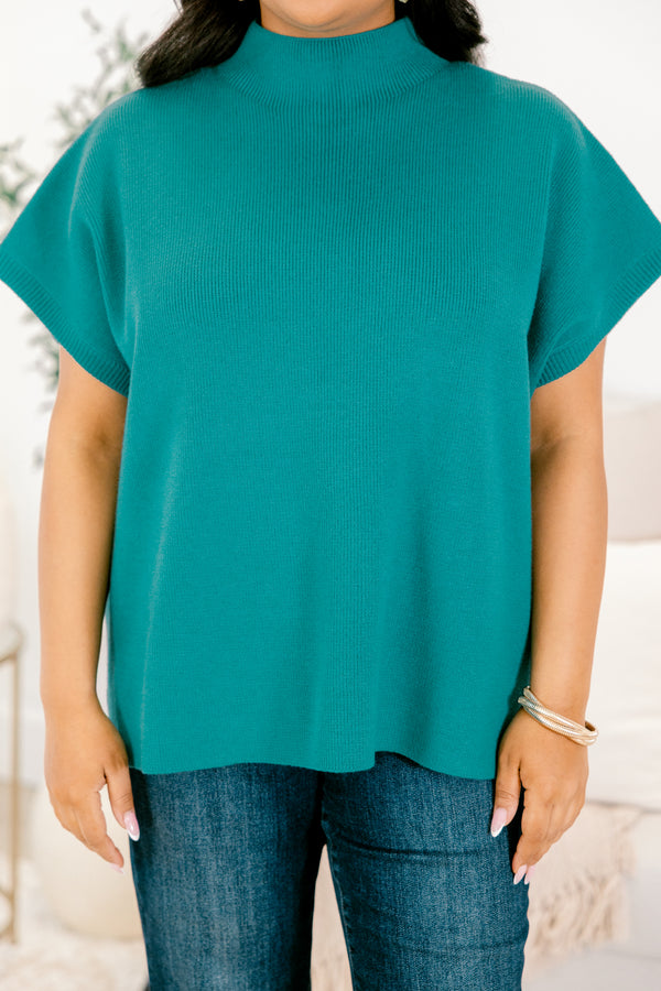 Chic Soul plus size clothing, short-sleeve teal turtle-neck sweater top 