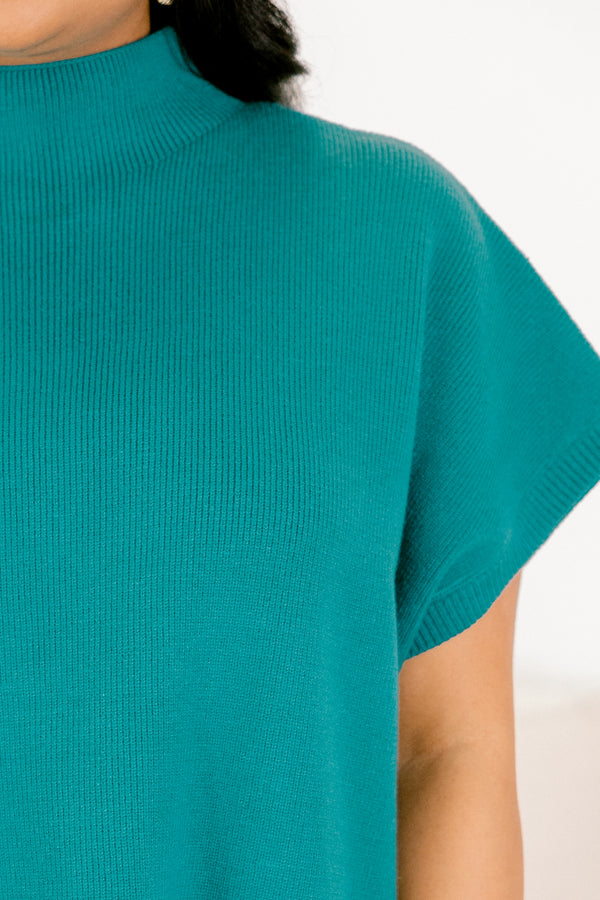 Chic Soul plus size clothing, short-sleeve teal turtle-neck sweater top 