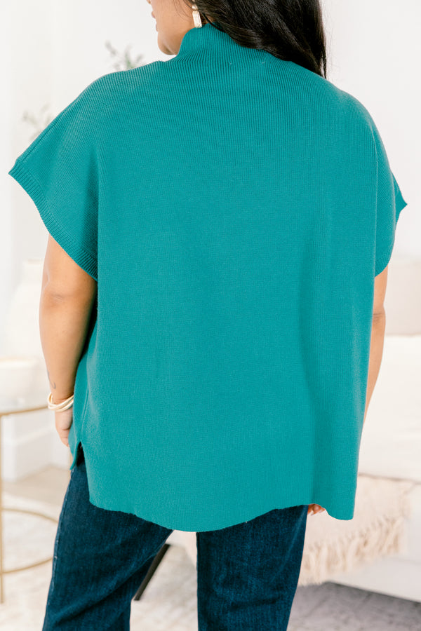 Chic Soul plus size clothing, short-sleeve teal turtle-neck sweater top 
