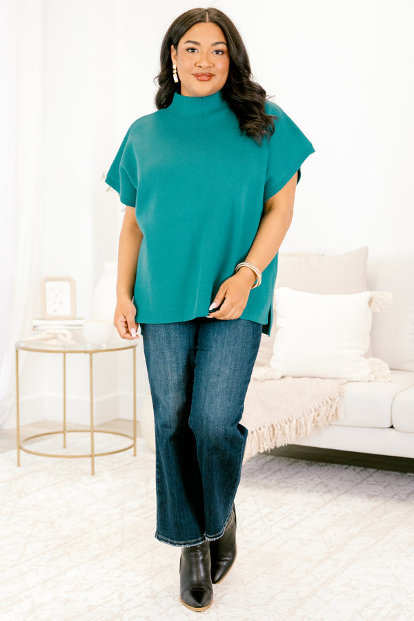 Chic Soul plus size clothing, short-sleeve teal turtle-neck sweater top 
