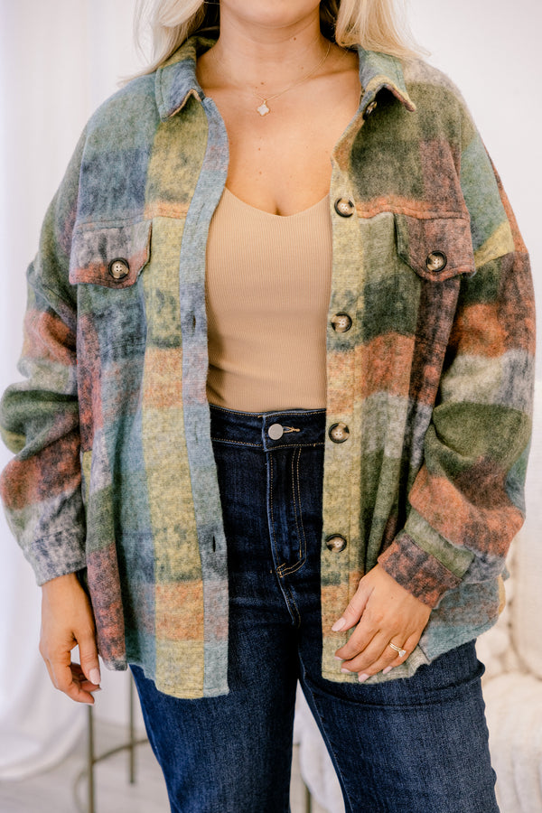 Chic Soul plus size clothing, neutral toned abstract plaid button up fleece shacket
