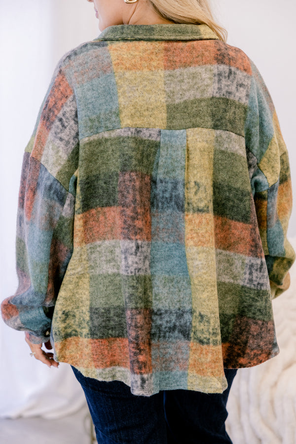 Chic Soul plus size clothing, neutral toned abstract plaid button up fleece shacket