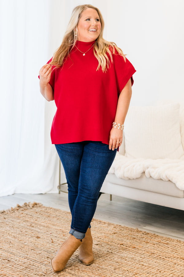 Chic Soul plus size clothing, cap-short-sleeve knit solid red turtle-neckline sweater vest