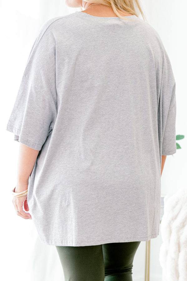 chic soul plus size clothing, heather gray graphic tee, with the words 