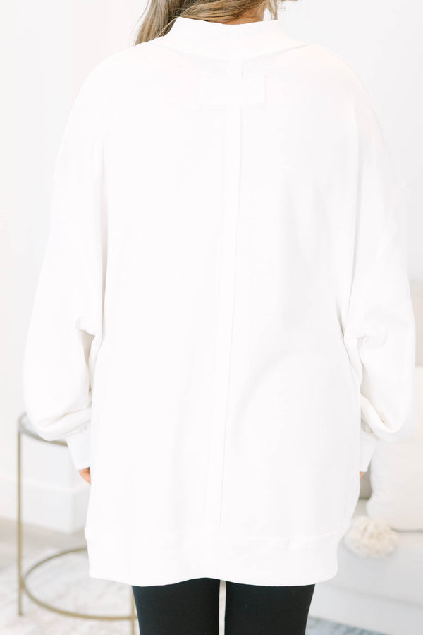 Plus Size ivory mock neck pullover with olive green 