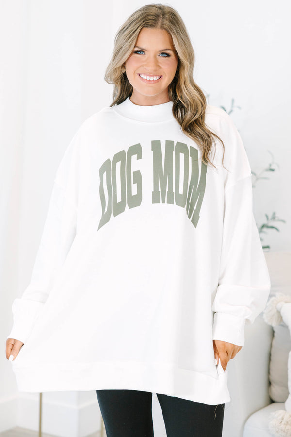 Plus Size ivory mock neck pullover with olive green 