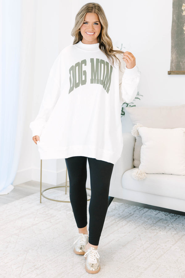 Plus Size ivory mock neck pullover with olive green 