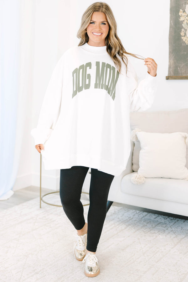 Plus Size ivory mock neck pullover with olive green 