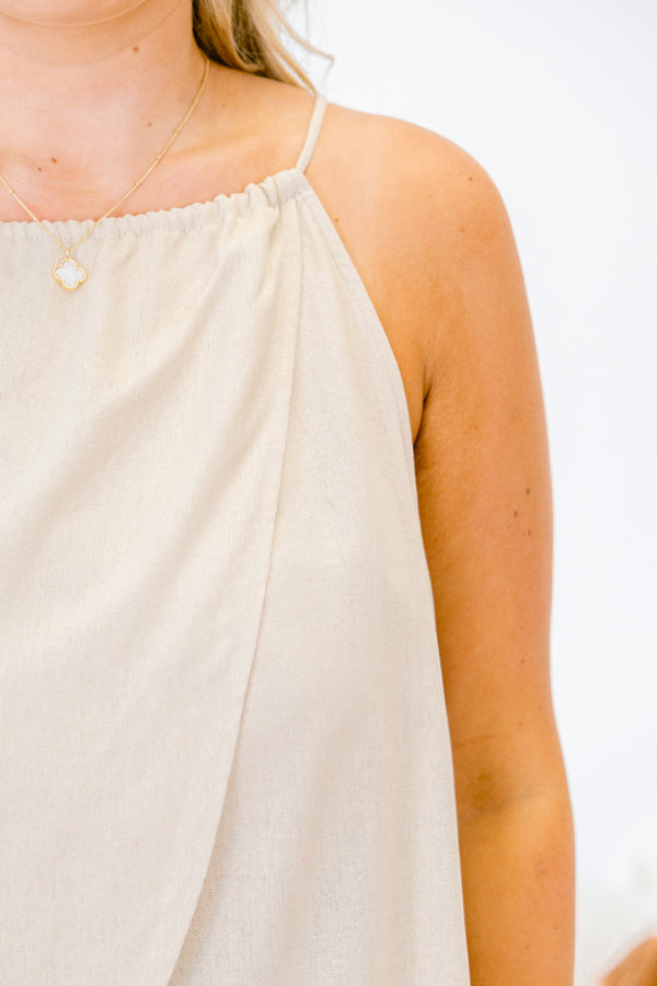 Chic Soul plus size clothing, tan colored linen top