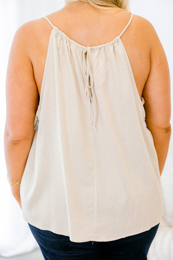 Chic Soul plus size clothing, tan colored linen top