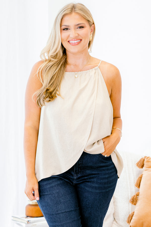 Chic Soul plus size clothing, tan colored linen top