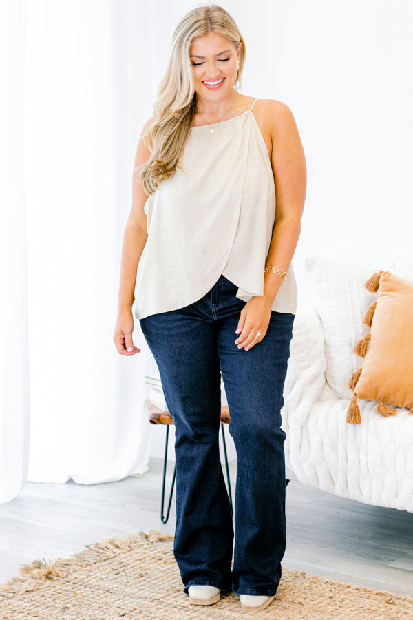 Chic Soul plus size clothing, tan colored linen top