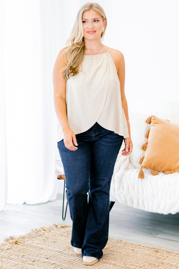 Chic Soul plus size clothing, tan colored linen top