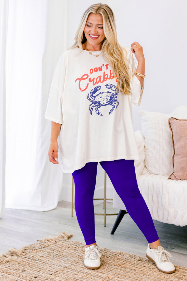 Chic Soul plus size clothing, bright blue ankle length leggings with a thick waistband 