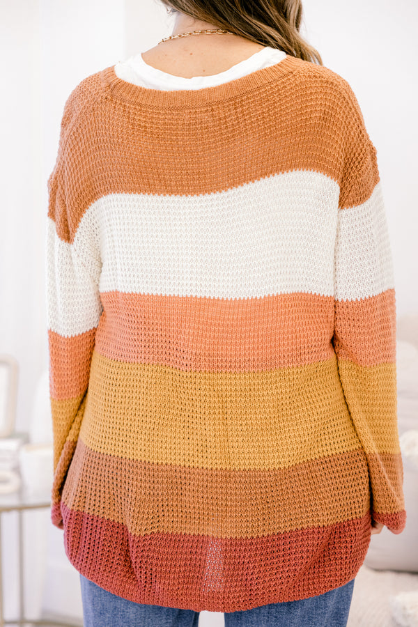 Chic Soul plus size clothing, orange and yellow striped knit sweater