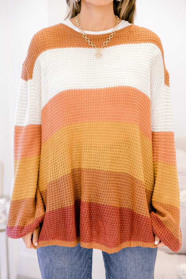 Chic Soul plus size clothing, orange and yellow striped knit sweater