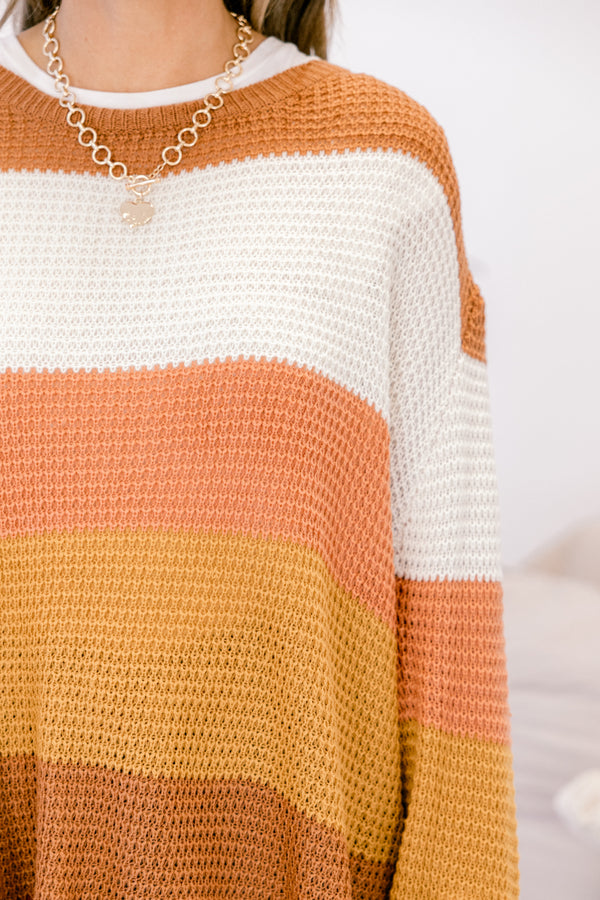 Chic Soul plus size clothing, orange and yellow striped knit sweater