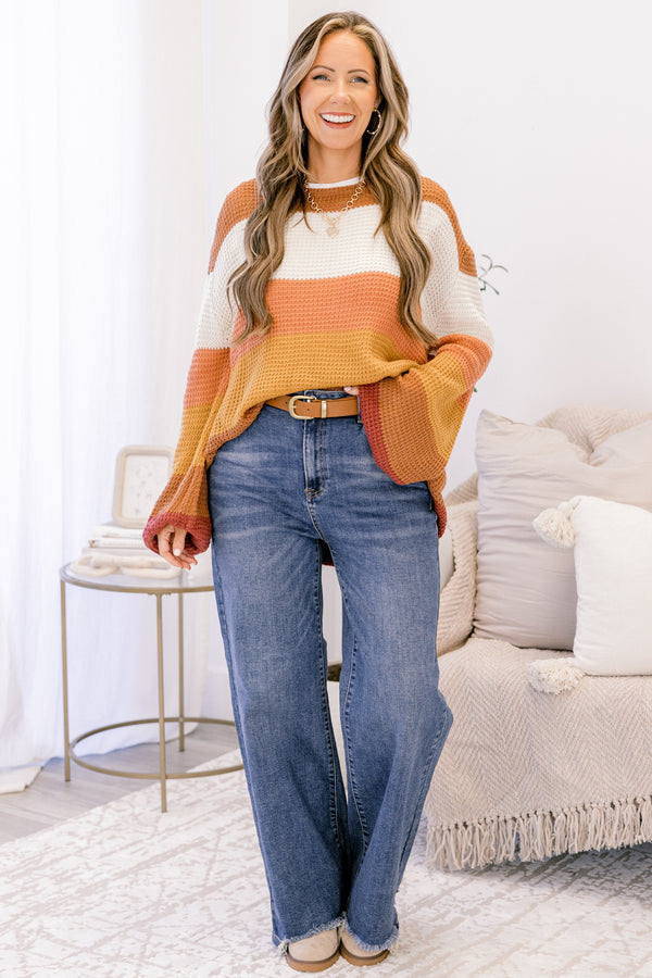 Chic Soul plus size clothing, orange and yellow striped knit sweater