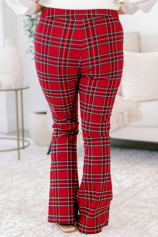 Chic Soul plus size clothing, red tartan plaid bootcut pants