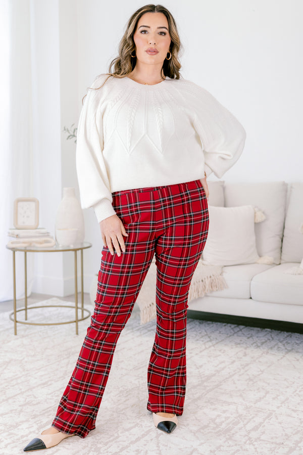 Chic Soul plus size clothing, red tartan plaid bootcut pants