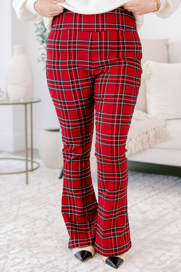 Chic Soul plus size clothing, red tartan plaid bootcut pants