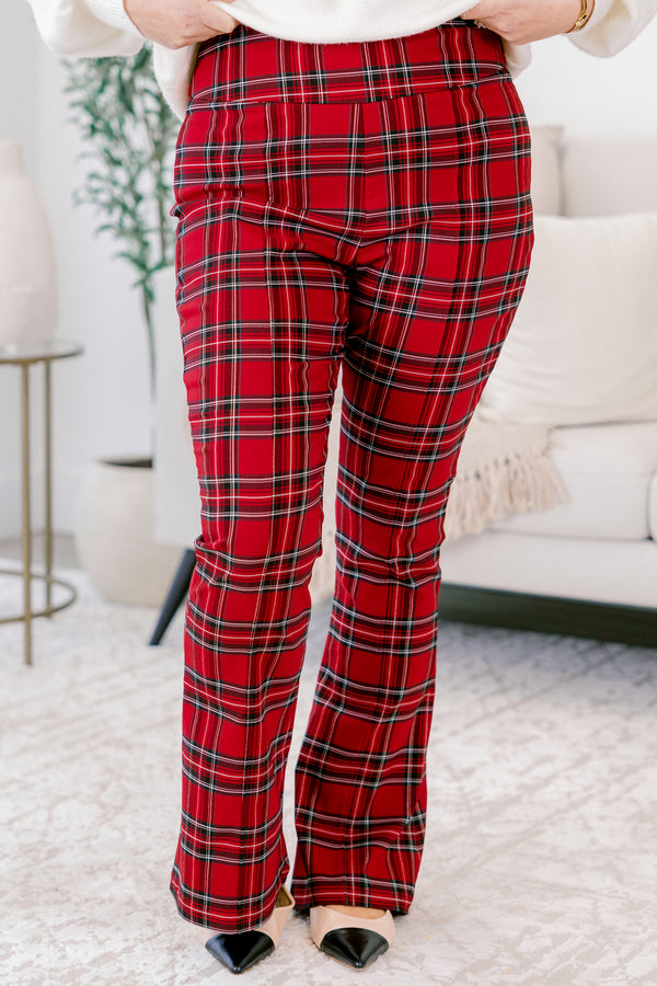 Chic Soul plus size clothing, red tartan plaid bootcut pants