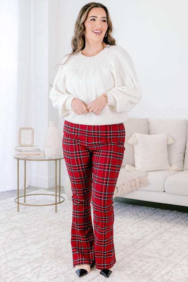 Chic Soul plus size clothing, red tartan plaid bootcut pants