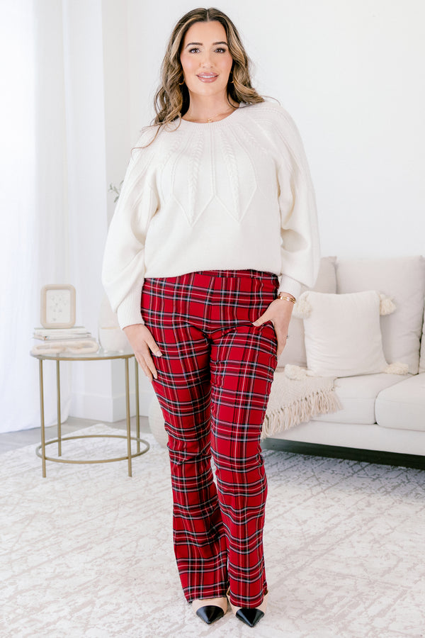 Chic Soul plus size clothing, red tartan plaid bootcut pants