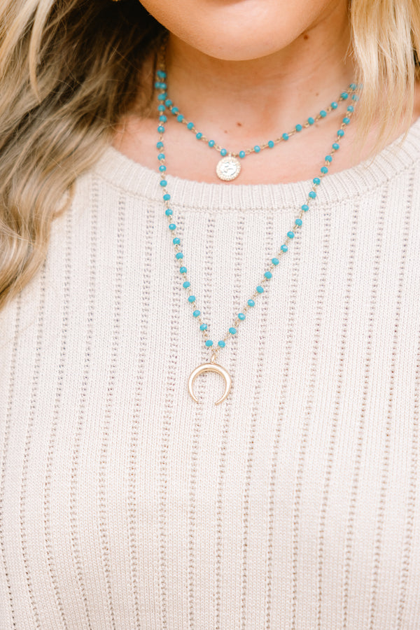 Chic Soul plus size clothing, turquoise beaded 2 layer necklace with silver half moon medallion