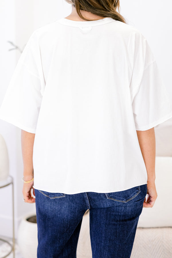 Chic Soul plus size clothing, white oversized tee with a pink bow and snowflakes with 