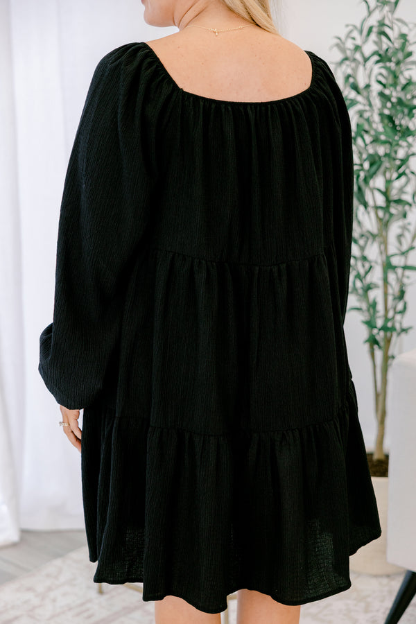 Chic Soul plus size clothing, long sleeve knee length three tiered black dress