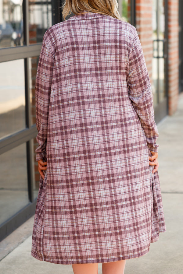 Chic Soul plus size clothing, mauve plaid pattern cardigan