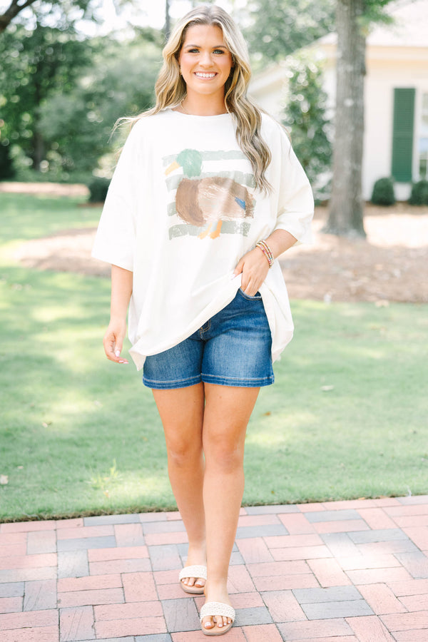 Plus Size ivory boyfriend tee with a mallard duck graphic