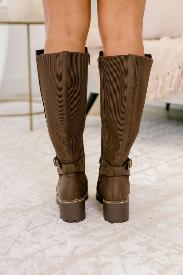 Chic Soul plus size clothing, brown round toe boots with side zipper and a buckle detail